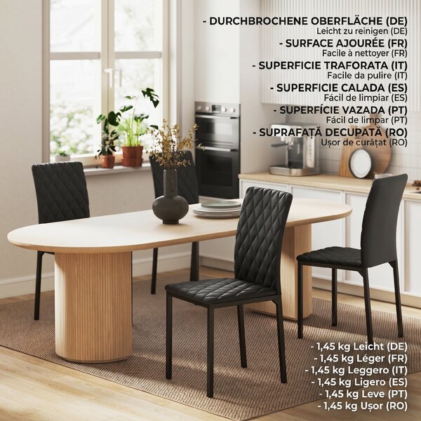 HOMCOM Set de 4 Scaune din Piele Ecologică cu Cusături Romboidale și Picioare din Oțel, 41x50x91 cm, Negru | Aosom Romania
