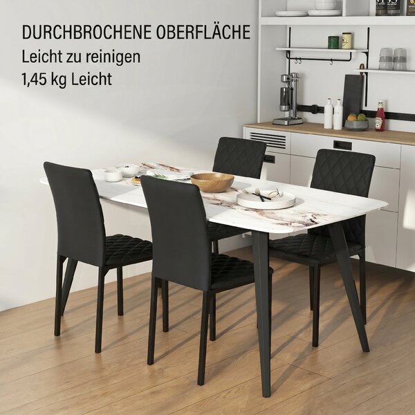 HOMCOM Set de 4 Scaune din Piele Ecologică cu Cusături Romboidale și Picioare din Oțel, 41x50x91 cm, Negru | Aosom Romania
