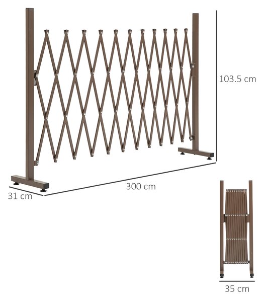 Outsunny Gard de Grădină cu Lățime Reglabilă, Gard de Grădină Multifuncțional din Metal și Aluminiu, 300x31x103,5 cm, Maro Închis