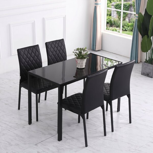 HOMCOM Set de 4 Scaune din Piele Ecologică cu Cusături Romboidale și Picioare din Oțel, 41x50x91 cm, Negru | Aosom Romania