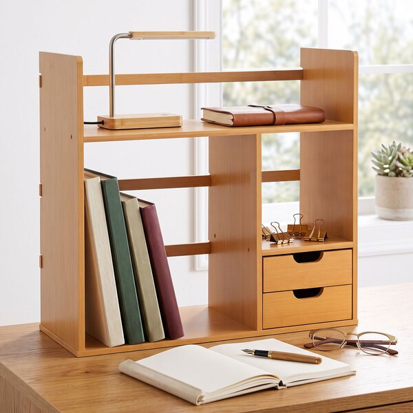 HOMCOM Organizator de Birou cu 2 Sertare și Rafturi pentru Documente, Bambus, 48x19,5x 46 cm, Culoare Lemn | Aosom Romania