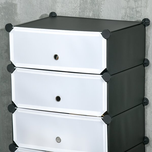 HOMCOM Mobilier pentru incaltaminte modular, 6 cuburi 45x35x17cm din plastic PP si otel, alb | Aosom Romania