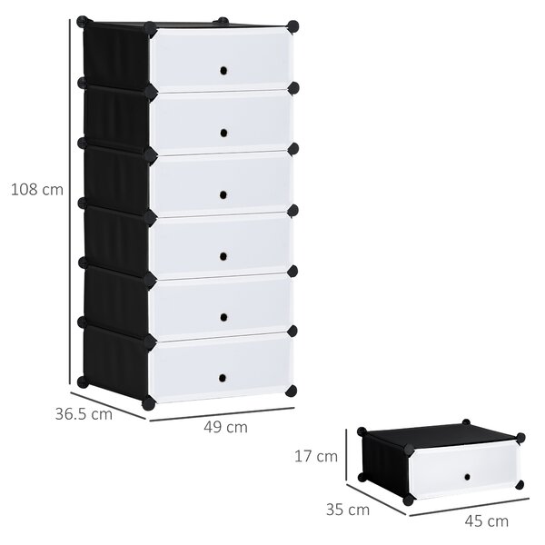 HOMCOM Mobilier pentru incaltaminte modular, 6 cuburi 45x35x17cm din plastic PP si otel, alb | Aosom Romania
