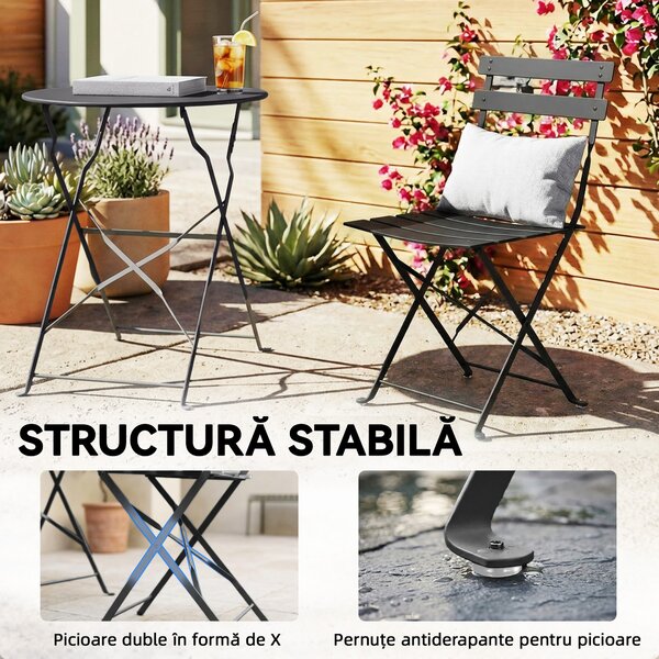 Outsunny Set Bistro Exterior, Mobilier Pliabil cu Masă și 2 Scaune, Negru | Aosom Romania