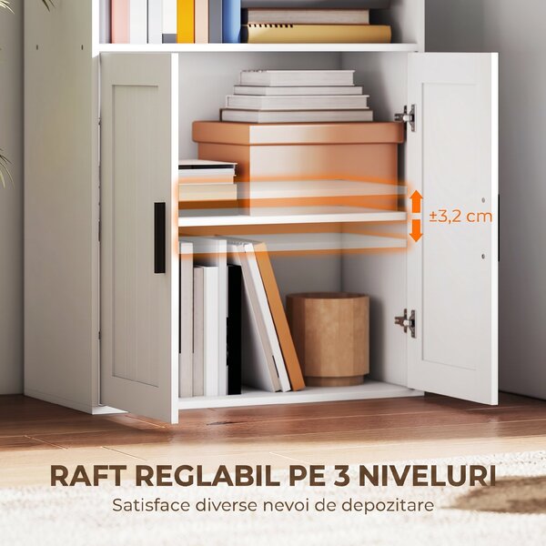 HOMCOM Bibliotecă cu Rafturi Deschise și Dulap cu Raft Reglabil Alb | Aosom Romania