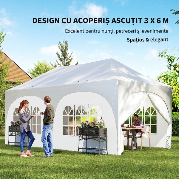 Outsunny Gazebo pliabil 3x6 m, cu pereți detașabili, saci cu nisip, geantă de transport și protecție UV30+, gri deschis/alb | Aosom Romania