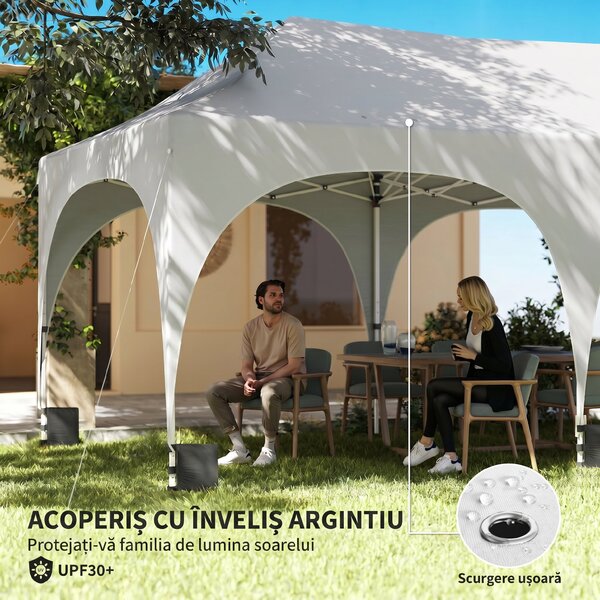 Outsunny Gazebo pliabil 3x6 m, cu pereți detașabili, saci cu nisip, geantă de transport și protecție UV30+, gri deschis/alb | Aosom Romania