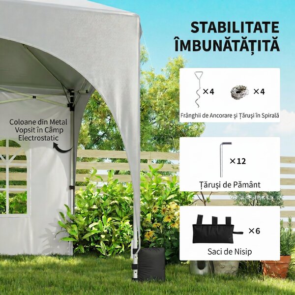 Outsunny Gazebo pliabil 3x6 m, cu pereți detașabili, saci cu nisip, geantă de transport și protecție UV30+, gri deschis/alb | Aosom Romania