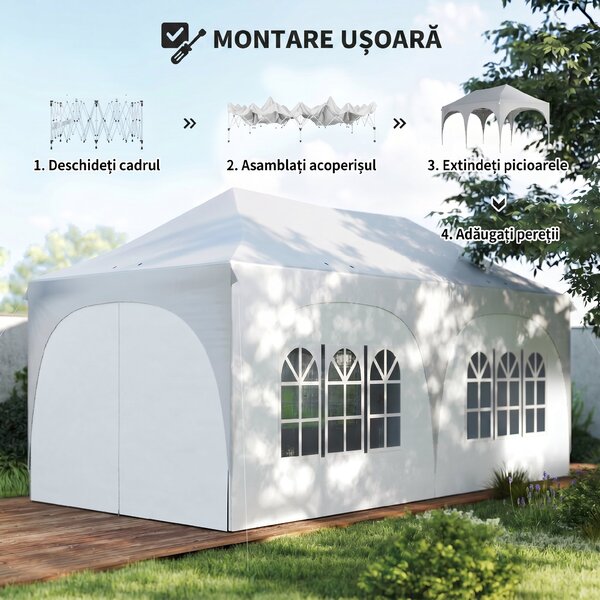 Outsunny Gazebo pliabil 3x6 m, cu pereți detașabili, saci cu nisip, geantă de transport și protecție UV30+, gri deschis/alb | Aosom Romania