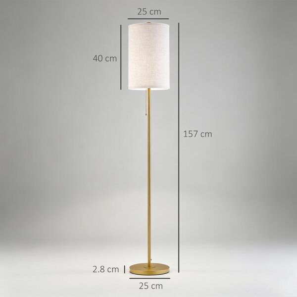 HOMCOM Lampadar cu Abajur din In și Dulie E27, In și Oțel, 25,5x25,5x157 cm, Auriu | Aosom Romania