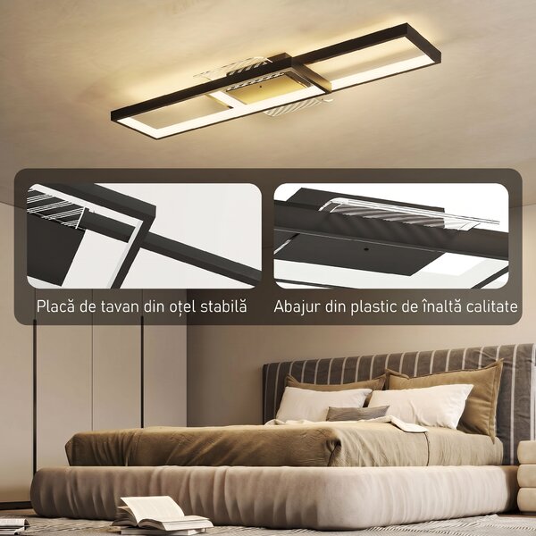 HOMCOM Plafonieră LED Reglabilă cu Telecomandă și Întrerupător, Temperatura Culoare 3000-6000K, Lampă de Design pentru Living și Sufragerie, 70x30 cm, Negru | Aosom Romania