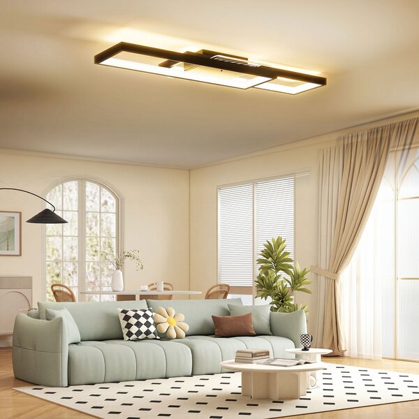 HOMCOM Plafonieră LED Reglabilă cu Telecomandă și Întrerupător, Temperatura Culoare 3000-6000K, Lampă de Design pentru Living și Sufragerie, 70x30 cm, Negru | Aosom Romania