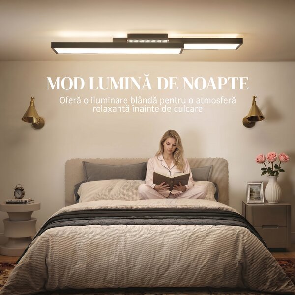 HOMCOM Plafonieră LED Reglabilă cu Telecomandă și Întrerupător, Temperatura Culoare 3000-6000K, Lampă de Design pentru Living și Sufragerie, 70x30 cm, Negru | Aosom Romania