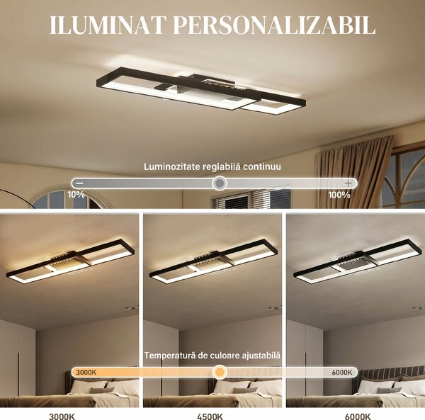 HOMCOM Plafonieră LED Reglabilă cu Telecomandă și Întrerupător, Temperatura Culoare 3000-6000K, Lampă de Design pentru Living și Sufragerie, 70x30 cm, Negru | Aosom Romania