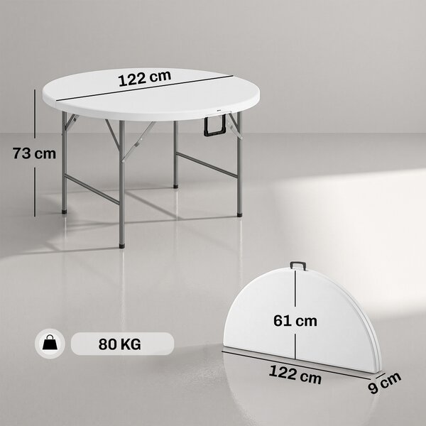 Outsunny Masă Pliabilă de Grădină Φ122 cm, Masă de Picnic Rotundă pentru 6 Persoane, Cadru Metalic, Alb | Aosom Romania
