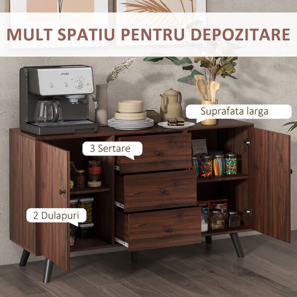 HOMCOM Bufet Modern pentru Sufragerie, Sala de Mese si Intrare din PAL cu 2 Dulapuri si 3 Sertare | Aosom RO