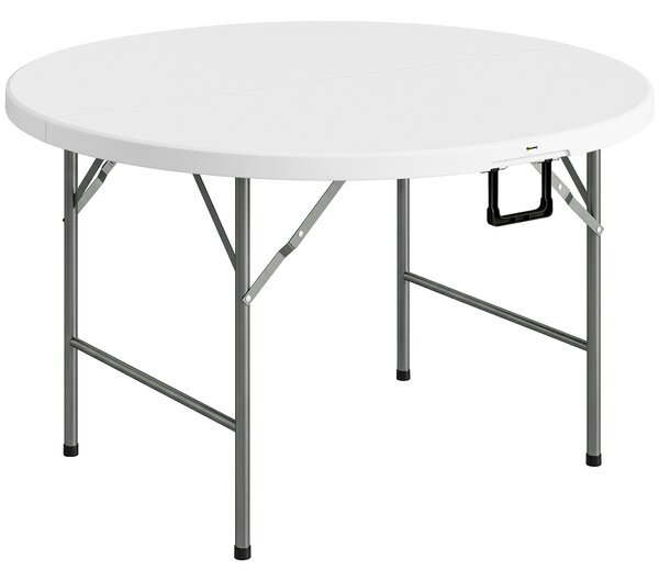 Outsunny Masă Pliabilă de Grădină Φ122 cm, Masă de Picnic Rotundă pentru 6 Persoane, Cadru Metalic, Alb | Aosom Romania