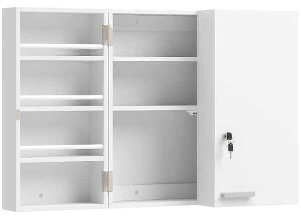 HOMCOM Dulap Medicamente de Perete cu Cheie, 3 Rafturi Interne și 8 Suporturi pentru Sticle, Dulap din MDF și Metal, pentru Bucătărie, Hol, Living, 53x20x53 cm, Alb | Aosom Romania