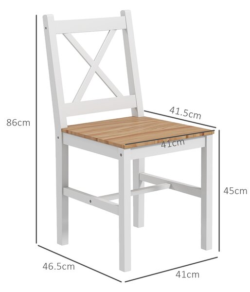 HOMCOM Set 4 Scaune cu Spătar Transversal, Scaune Clasice din Lemn de Pin, 41x46.5x87 cm, Alb | Aosom Romania