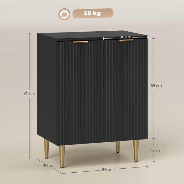 HOMCOM Comodă Modernă cu 2 Uși și Raft Reglabil, Bufet pentru Bucătărie și Living cu Picioare din Metal, Negru | Aosom Romania