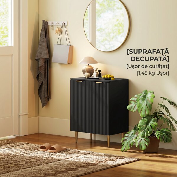 HOMCOM Comodă Modernă cu 2 Uși și Raft Reglabil, Bufet pentru Bucătărie și Living cu Picioare din Metal, Negru | Aosom Romania