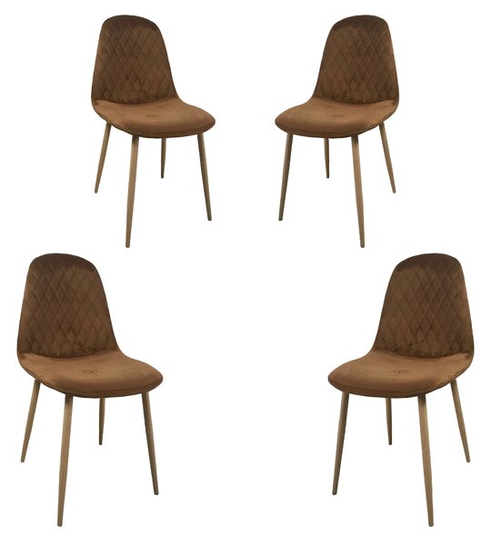 Set 4 scaune dining Abby, stil scandinav, catifea, picioare metalice, brun