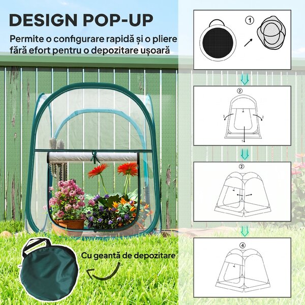 Outsunny Seră Mică Portabilă cu Design Pop-up și Geantă de Depozitare, 70x70x80 cm, Transparent | Aosom Romania