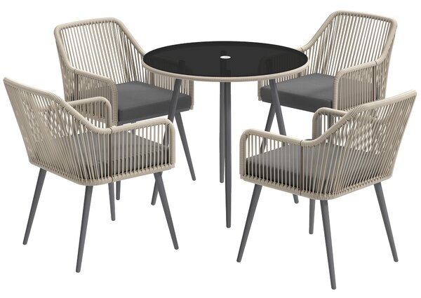 Outsunny Set Mobilier de Grădină cu Masă Rotundă și 4 Scaune, 54x65x80 cm, Maro Deschis | Aosom Romania