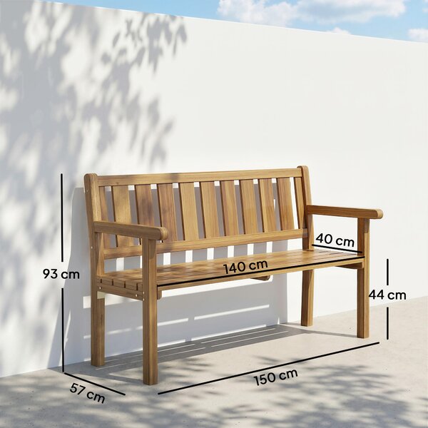 Outsunny Bancă de Grădină pentru 2 Persoane, Bancă de Exterior cu Lamele din Lemn de Molid, Stil Country, Bancă pentru Terasă, Patio și Curte, 150x57x93 cm, Culoare Teak | Aosom Romania