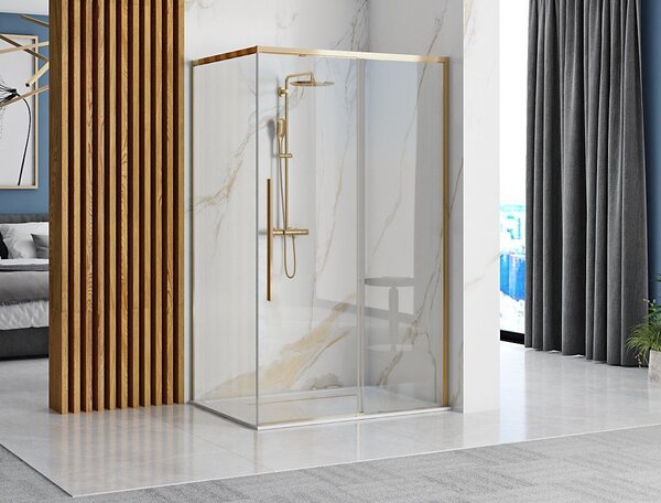Rea Solar Gold Elegant, cabină de duș cu ușă glisantă 90 (uşă) x 90 (perete) x 195 cm, sticlă transparentă de 6 mm, profil auriu, REA-K4900