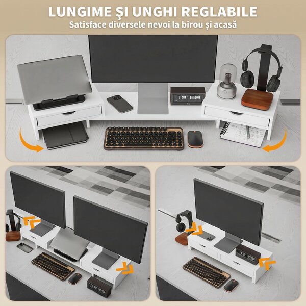 HOMCOM Suport pentru Monitor Reglabil, Alb | Aosom Romania