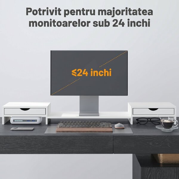HOMCOM Suport pentru Monitor Reglabil, Alb | Aosom Romania