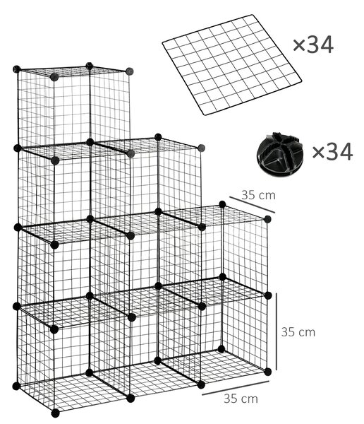 HOMCOM Bibliotecă Spațiu Redus, 9 Cuburi, Oțel/PP, 35x35x35cm, Negru, pentru Jucării/Haine | Aosom Romania