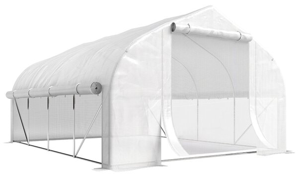 Outsunny Sera de Gradina 4x3m cu Pereti Laterali si Usa cu Fermoar 8 Ferestre Tunel pentru Plante | Aosom Romania