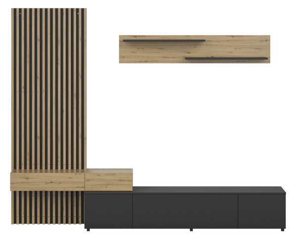 KONDELA Ansamblu living, negru/stejar Artisan, REBEKA PLUS