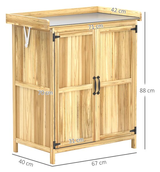 Outsunny Dulap Exterior, Depozit pentru Unelte cu Raft, din Lemn cu 2 Uși pentru Grădină, Terasă, Culoare Lemn Natural | Aosom Romania