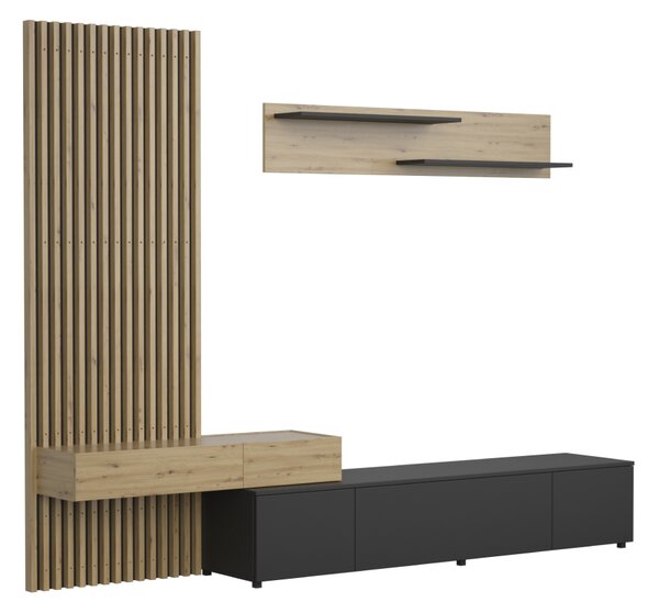 KONDELA Ansamblu living, negru/stejar Artisan, REBEKA PLUS