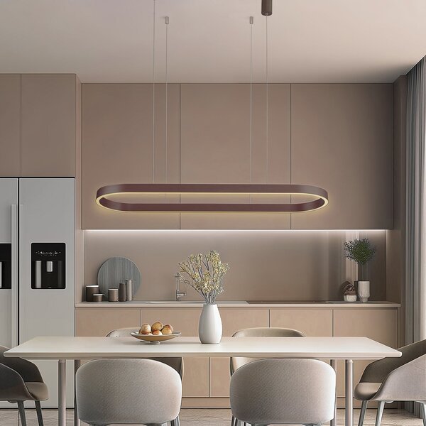Lucande Smart LED lampă suspendată Melinay, cafea, CCT, Tuya, reglabil, Maro / Rugină, Camera de zi / sufragerie, Aluminiu, Modern
