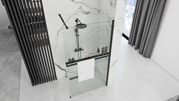 Rea Aero, cabină de duș 90 cm + poliță și cuier EVO, sticlă transparentă de 8 mm, profil negru, KPL-K7581