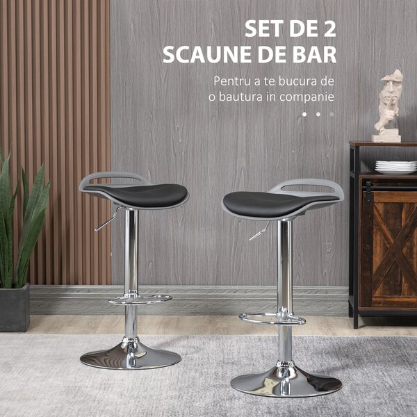 HOMCOM Set de 2 Scaune de Bar cu Înălțime Reglabilă și Suport pentru Picioare, 39x41x68-88 cm, Negru | Aosom Romania