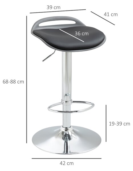 HOMCOM Set de 2 Scaune de Bar cu Înălțime Reglabilă și Suport pentru Picioare, 39x41x68-88 cm, Negru | Aosom Romania
