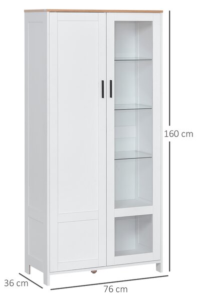HOMCOM Bufet Modern 2 Uși 7 Rafturi Design Anti-Răsturnare Lemn Sticlă 76x36x160cm Alb | Aosom Romania