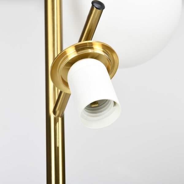 Homcom Lampă de Podea Modernă cu 3 Lumini, Design din Oțel și Sticlă, Ø27x169cm, Finisaj Auriu și Abajur Alb, pentru Interior | Aosom Romania