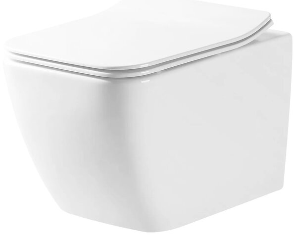 Rea Martin - vas de toaletă suspendat Rimless 51x37 cu scaun cu cădere lentă, alb, REA-C8006