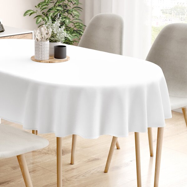 Goldea față de masă 100% bumbac solid - albă - ovală 140 x 180 cm