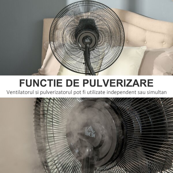 HOMCOM Ventilator Nebulizator cu Apă, Telecomandă, 3 Viteze, Oscilație, Temporizator, Ф44.5x135cm, Negru | Aosom Romania