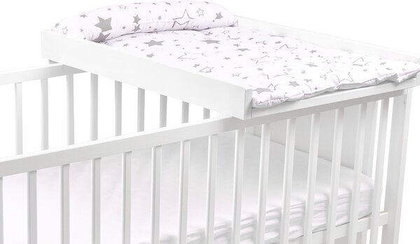 Set masuta de infasat din lemn atasabila pe patut si salteluta din bumbac impermeabila Kidizi Galaxy Grey