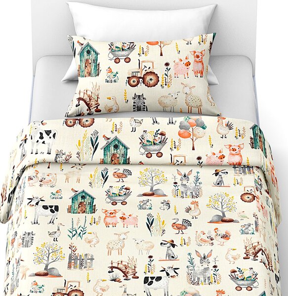 Lenjerie de pat din bumbac pentru patut HAPPY FARM albă Dimensiune lenjerie de pat: 45 x 65 cm | 90 x 135 cm