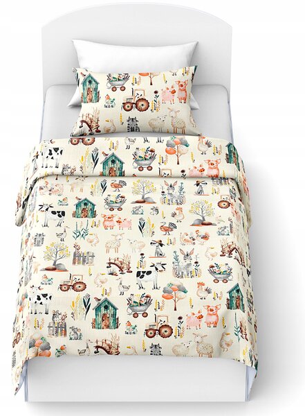 Lenjerie de pat din bumbac pentru patut HAPPY FARM albă Dimensiune lenjerie de pat: 45 x 65 cm | 90 x 135 cm