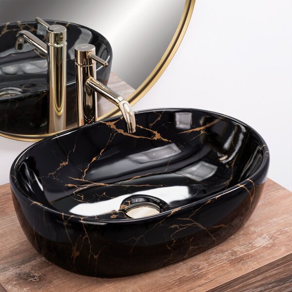 Lavoar pe blat Rea Amelia Black Marble shiny